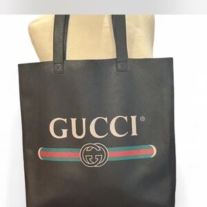 Gucci Black Tote Bag with Green and Red Accents